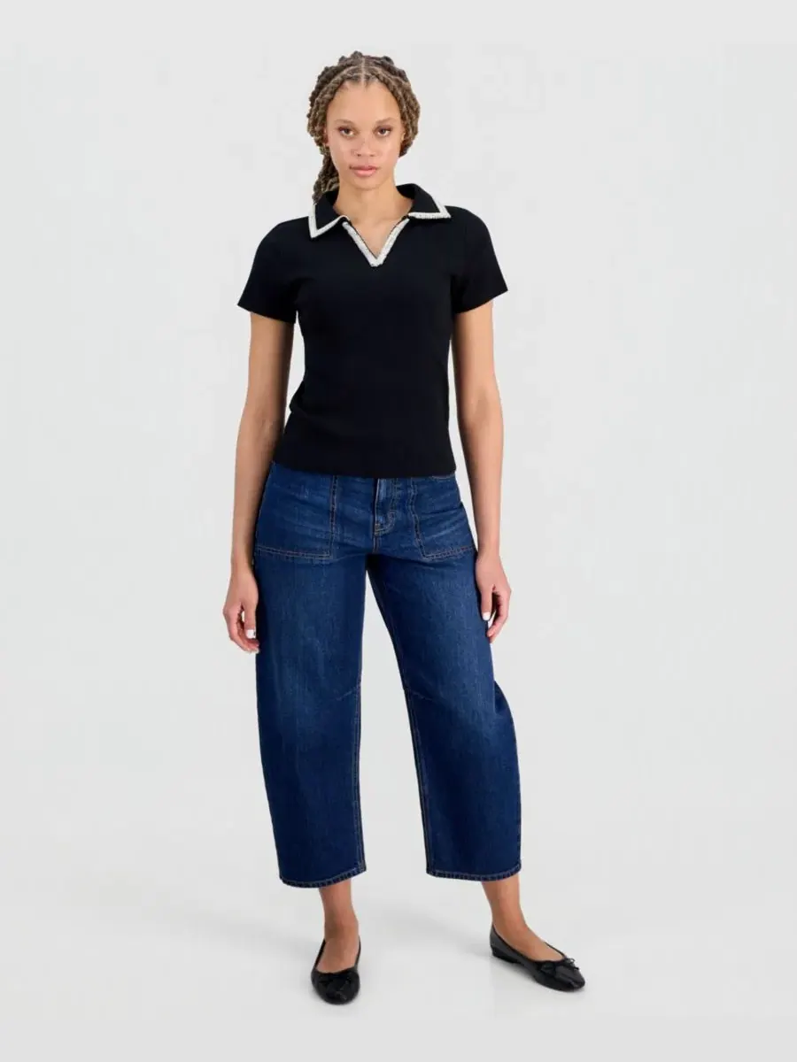 Женский топ-водолазка с украшением, модель Embellished Rib Polo On 34th — изображение 1 из 3, глубокий черный