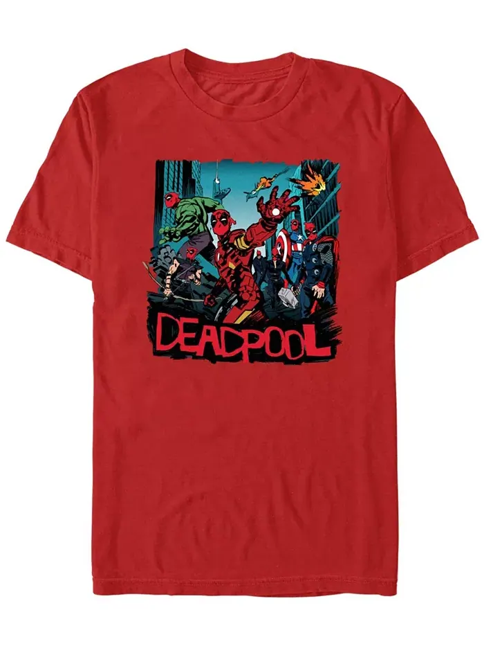Мужская футболка с коротким рукавом Deadpoop Like Avengers Fifth Sun — изображение 1 из 3, красный