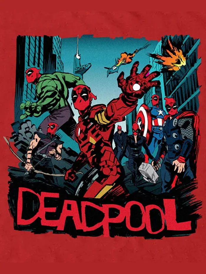 Мужская футболка с коротким рукавом Deadpoop Like Avengers Fifth Sun — изображение 3 из 3, красный