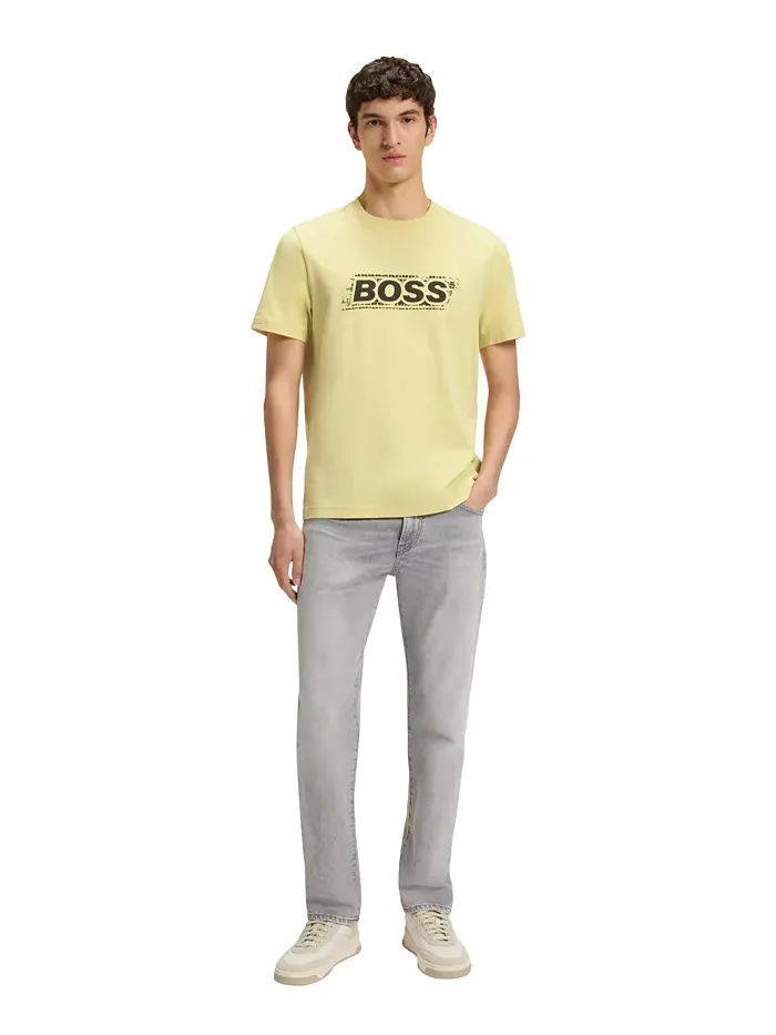 Мужская хлопковая футболка с логотипом Artwork Hugo Boss — изображение 4 из 4, желтый