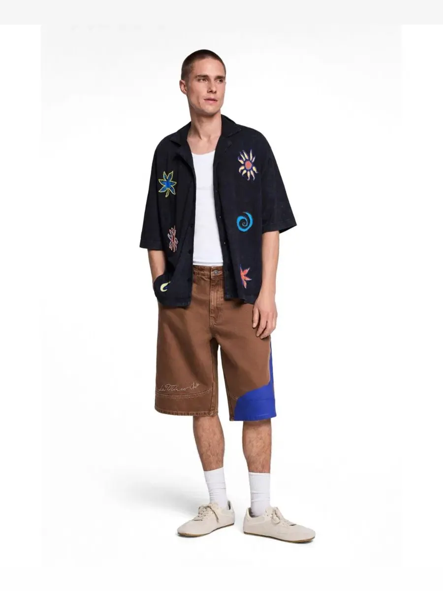 Мужская хлопковая рубашка с вышивкой солнца и луны Desigual — изображение 2 из 5, черный