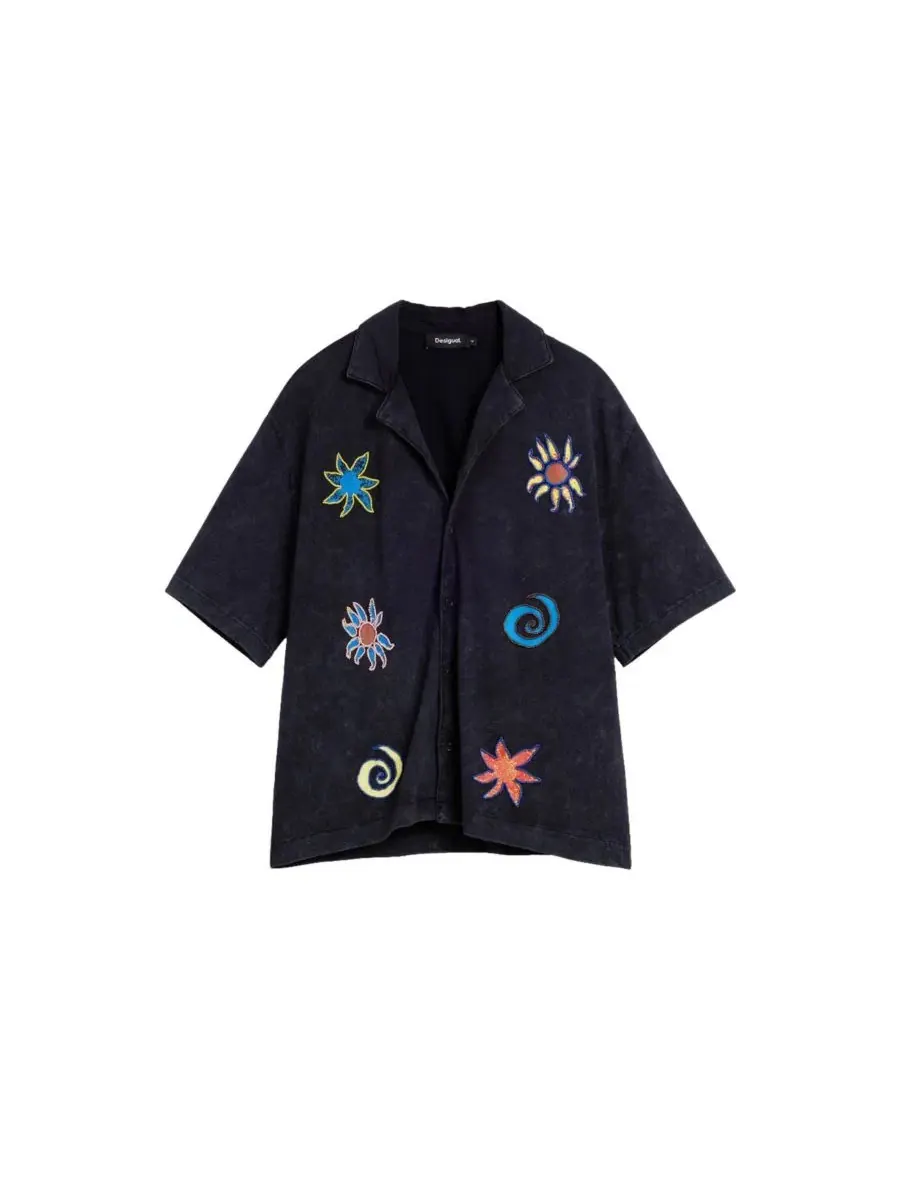 Мужская хлопковая рубашка с вышивкой солнца и луны Desigual — изображение 5 из 5, черный