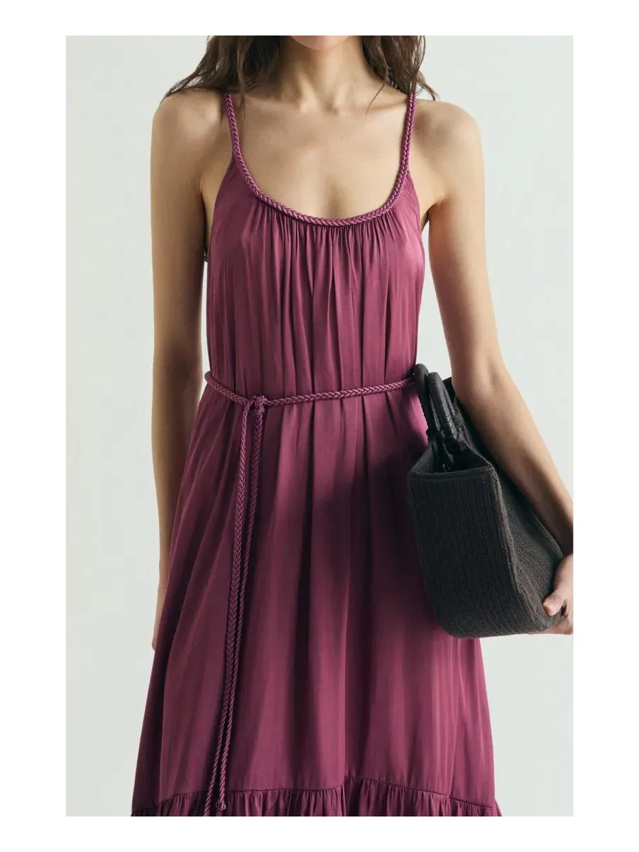 Макси-платье с плетеными бретелями Braided Straps Maxi Scoop-Neck Dress Scalpers — изображение 2 из 4, бордовый