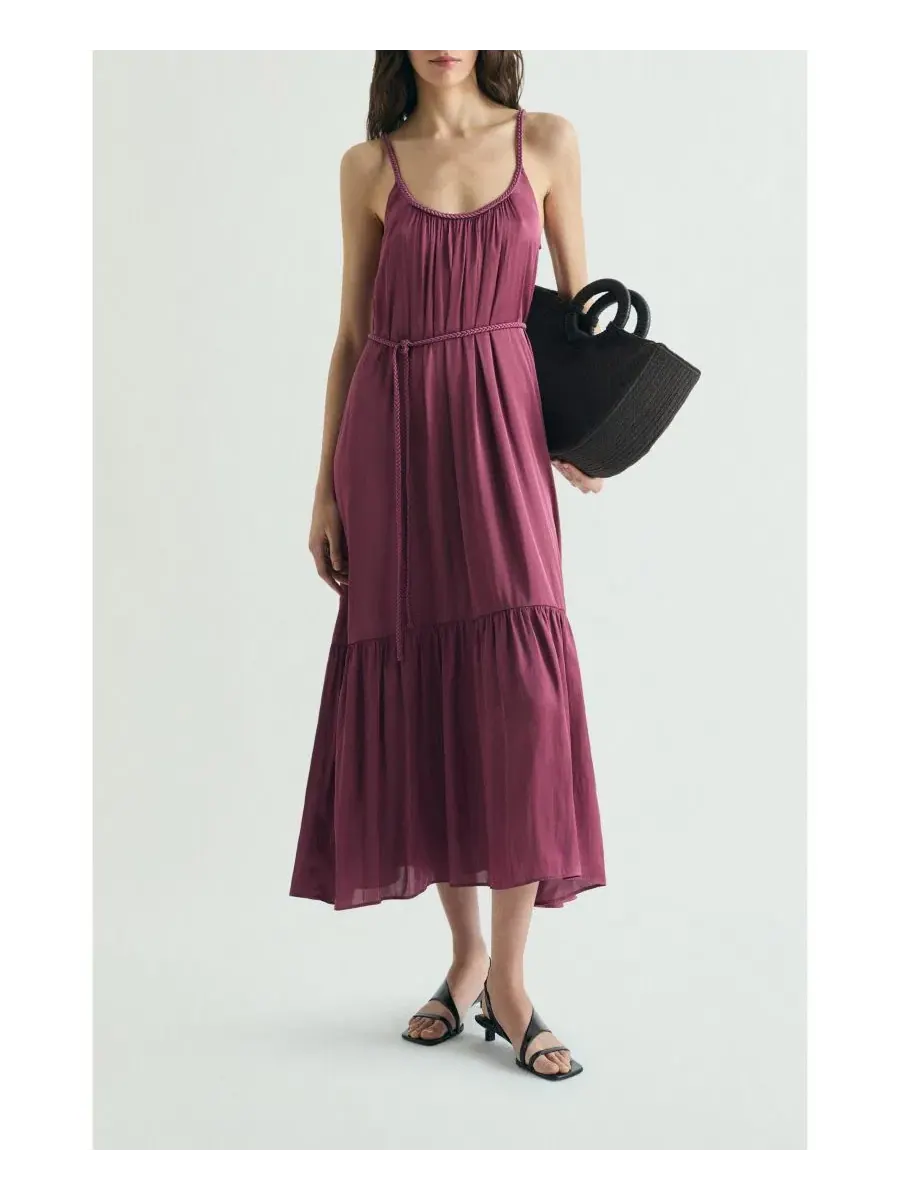Макси-платье с плетеными бретелями Braided Straps Maxi Scoop-Neck Dress Scalpers — изображение 4 из 4, бордовый