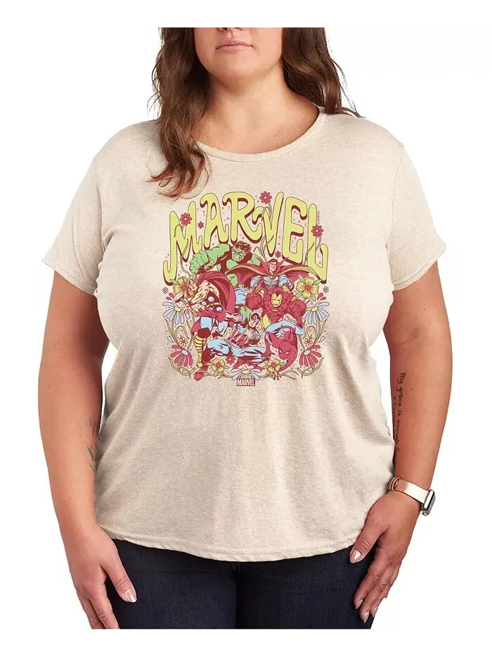 Футболка с круглым вырезом и принтом Marvel The Avengers Plus Size Hybrid Apparel — изображение 1 из 3, бежевый/хаки