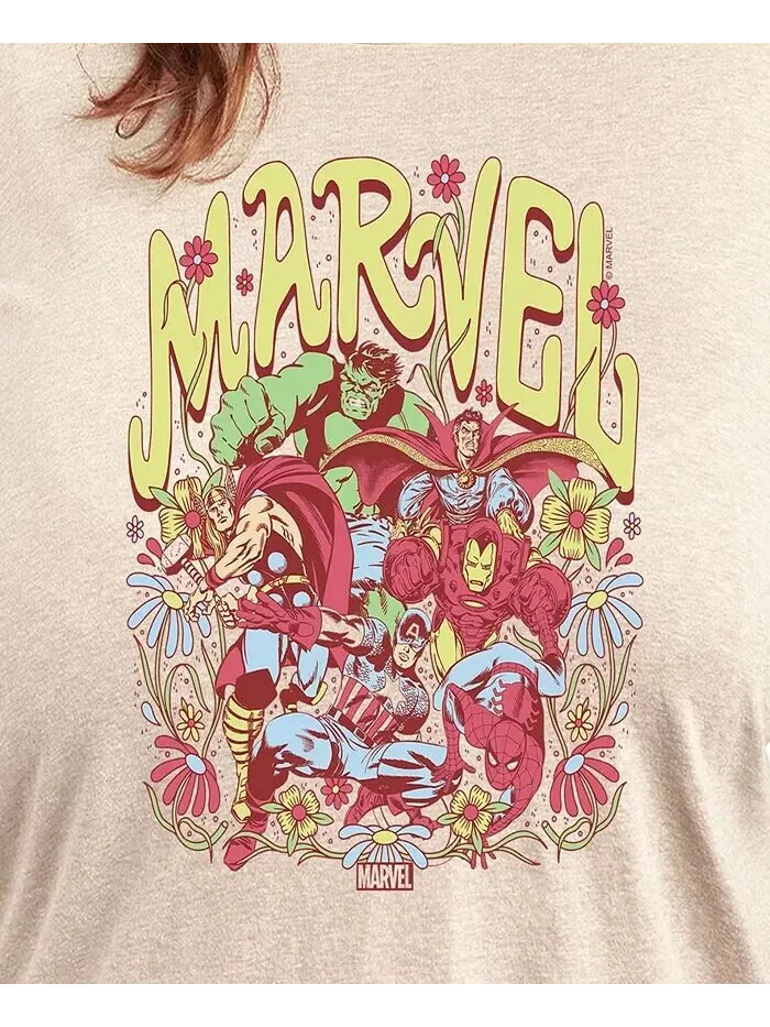 Футболка с круглым вырезом и принтом Marvel The Avengers Plus Size Hybrid Apparel — изображение 3 из 3, бежевый/хаки