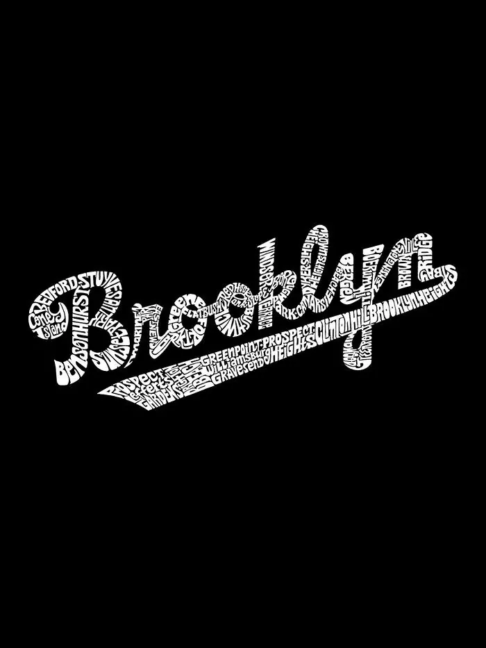 Женская футболка с V-образным вырезом и надписью Word Art Brooklyn Neighborhoods LA Pop Art — изображение 3 из 3, черный