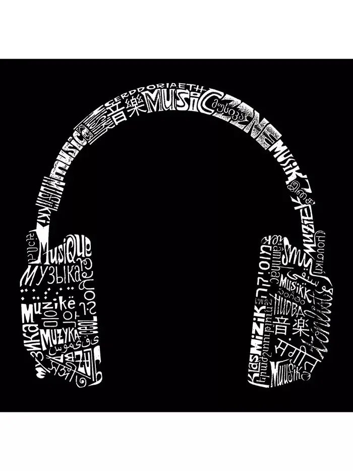Футболка мужская Word Art - Наушники - Музыка на разных языках LA Pop Art — изображение 2 из 2, серый