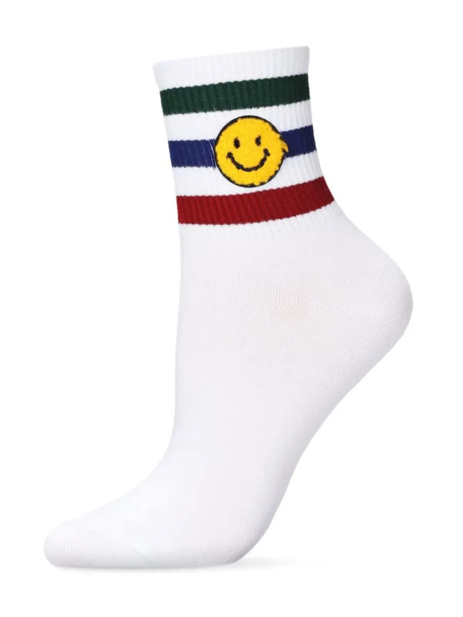 Женские носки Smiley Terry Patch Stripe Crew Socks MeMoi — изображение 1 из 3, белый