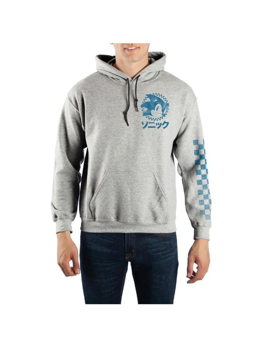 Толстовка с капюшоном и иероглифами (Kanji Text Pullover Hooded Thicked) - размер L Sonic The — изображение 1 из 3, серый