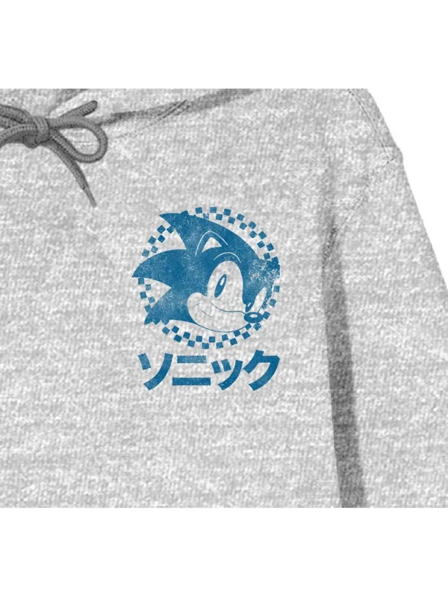 Толстовка с капюшоном и иероглифами (Kanji Text Pullover Hooded Thicked) - размер L Sonic The — изображение 2 из 3, серый