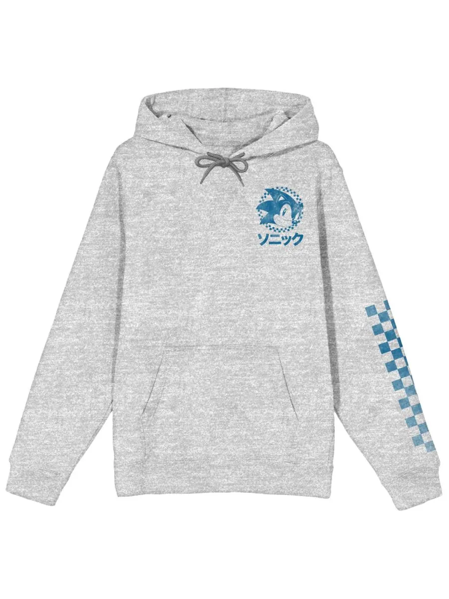 Толстовка с капюшоном и иероглифами (Kanji Text Pullover Hooded Thicked) - размер L Sonic The — изображение 3 из 3, серый