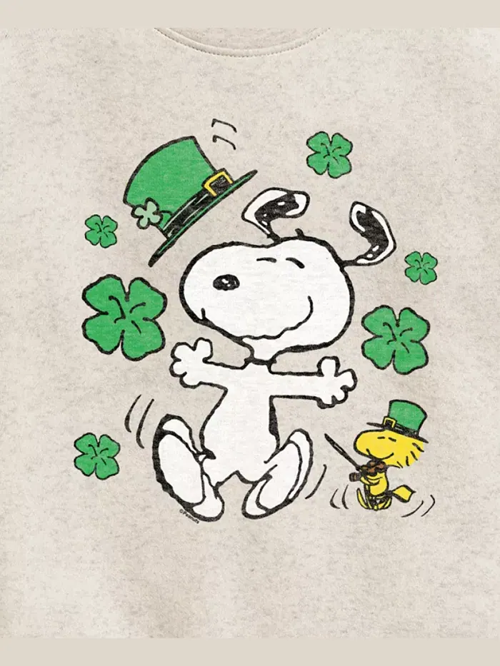 Флисовая толстовка с принтом Snoopy в честь Дня Святого Патрика для девочек постарше Peanuts — изображение 3 из 3, бежевый