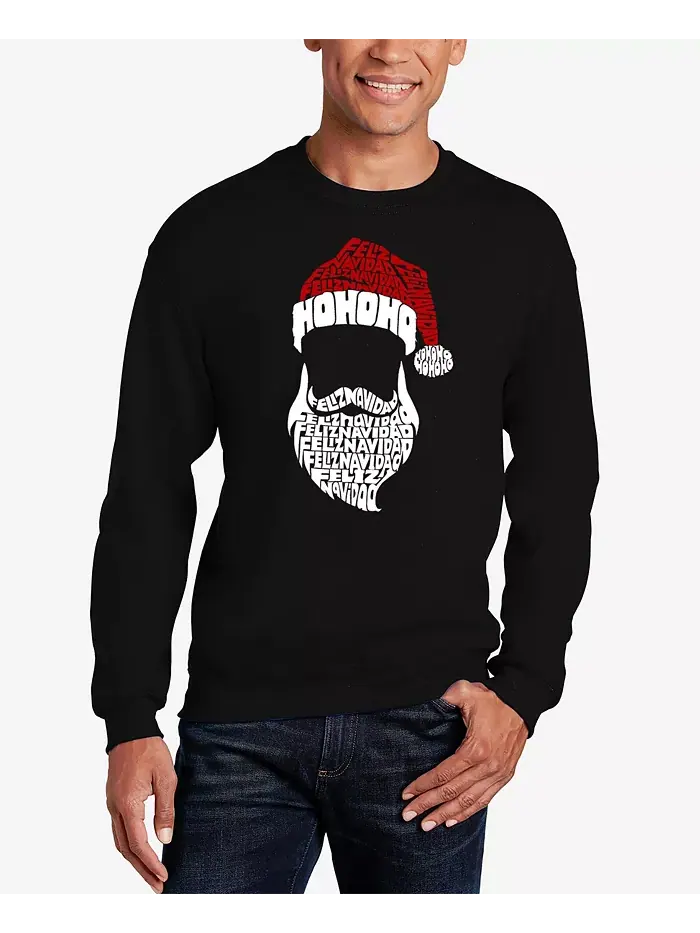 Мужской свитшот с круглым вырезом Feliz Navidad Santa Claus Word Art La Pop Art — изображение 1 из 3, черный