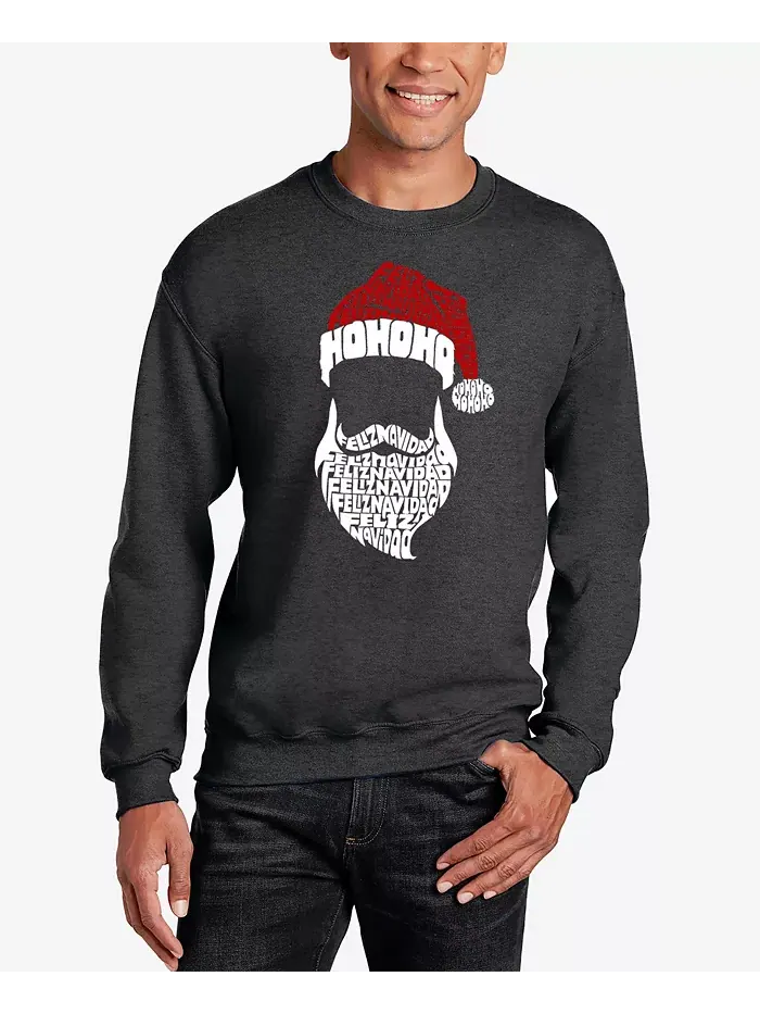 Мужской свитшот с круглым вырезом Feliz Navidad Santa Claus Word Art La Pop Art — изображение 1 из 3, серый