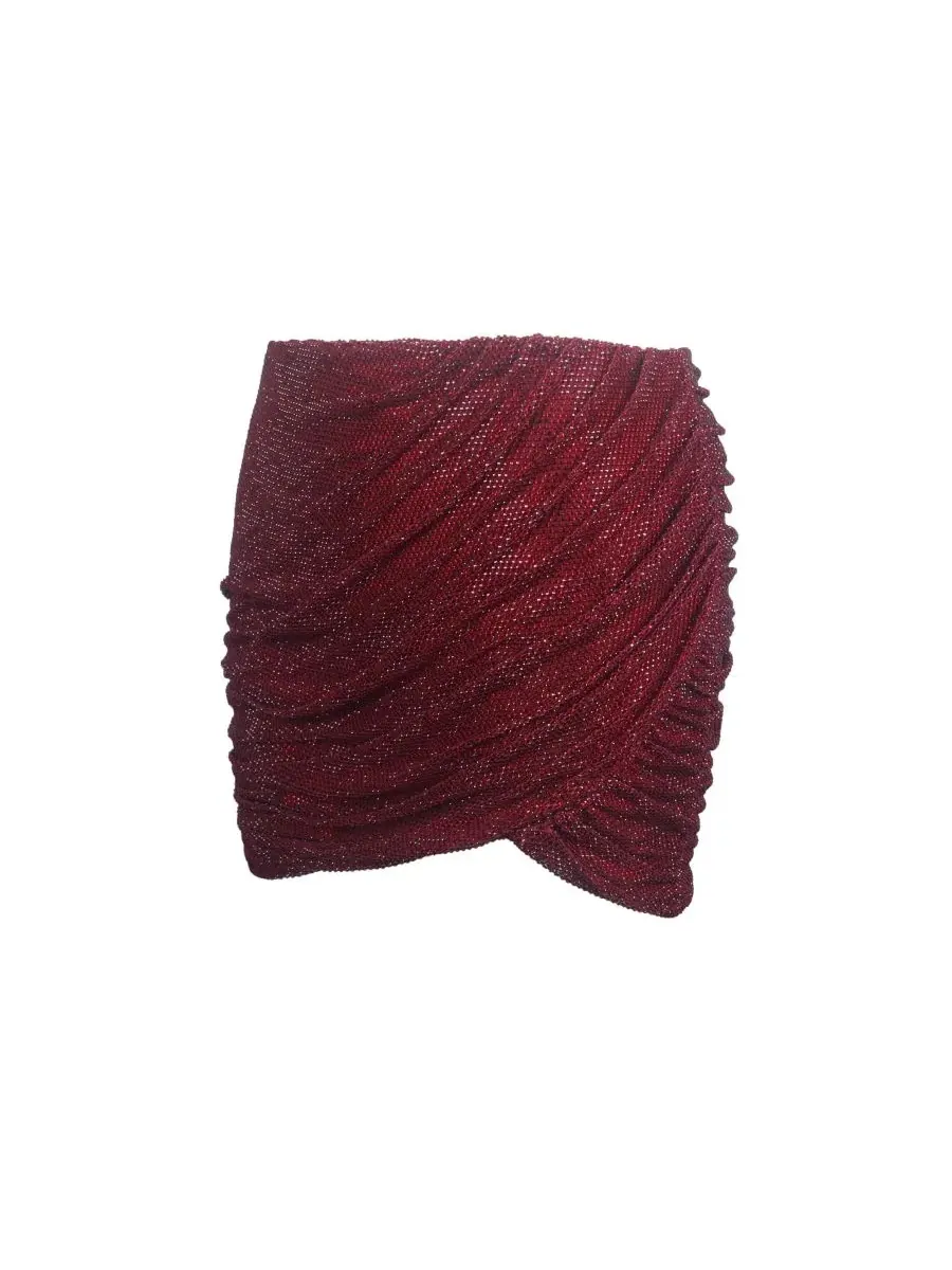 Miss Circle Женская юбка Darleen Crimson Rhinestone Mesh с заниженной талией и сборками — изображение 9 из 10, бордовый