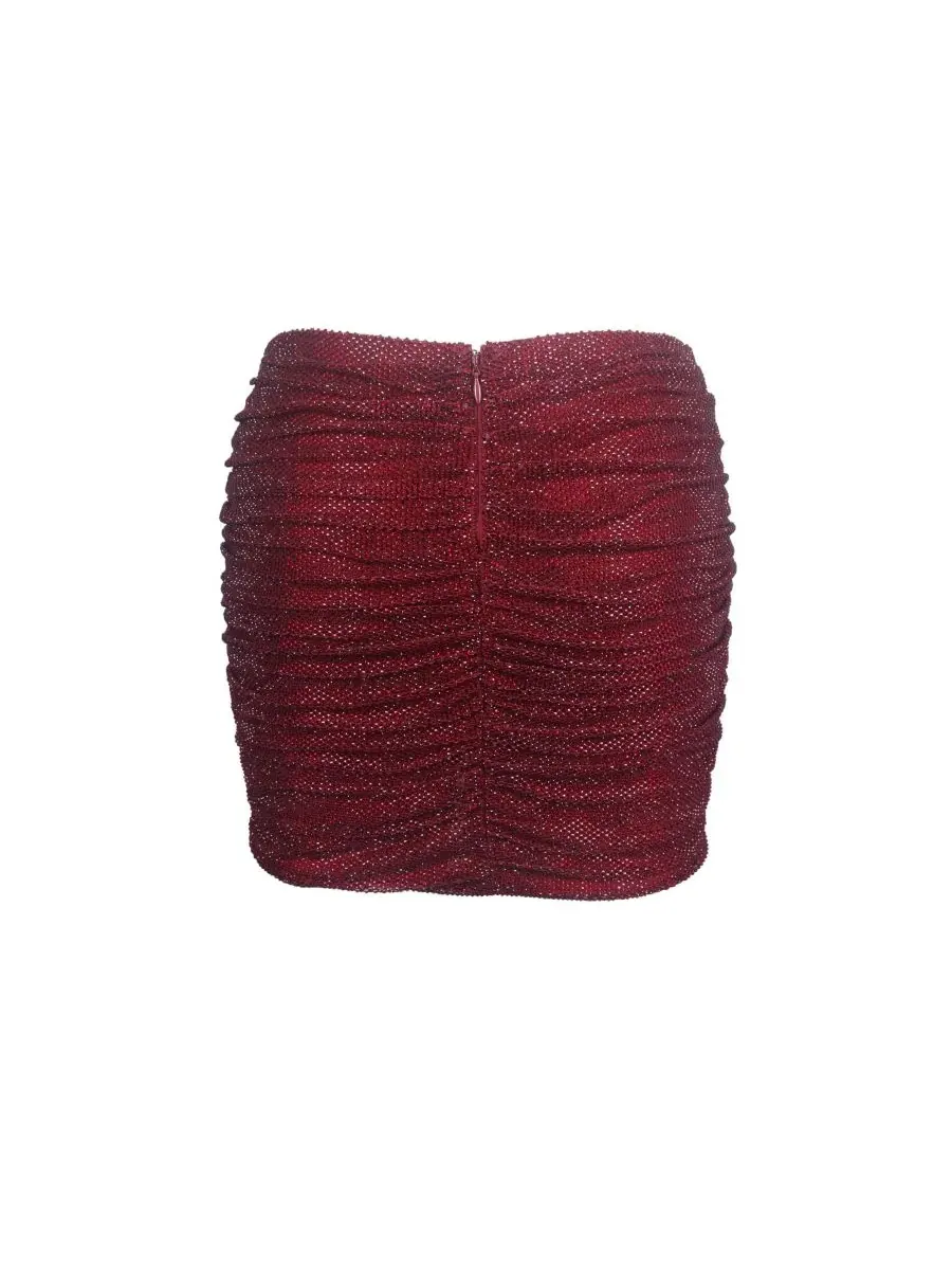 Miss Circle Женская юбка Darleen Crimson Rhinestone Mesh с заниженной талией и сборками — изображение 10 из 10, бордовый