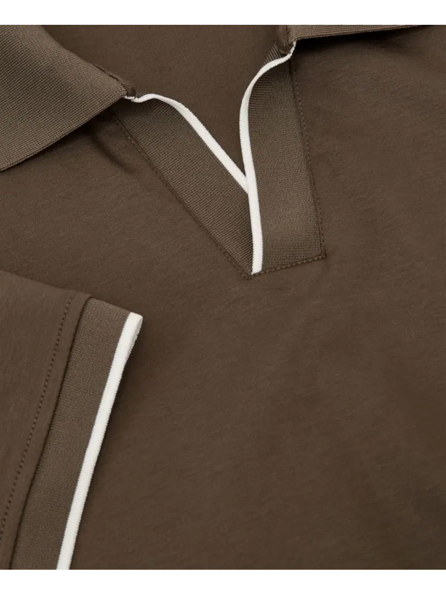 Поло с контрастной отделкой, хлопковое, slim fit, Nico REISS — изображение 3 из 5, коричневый