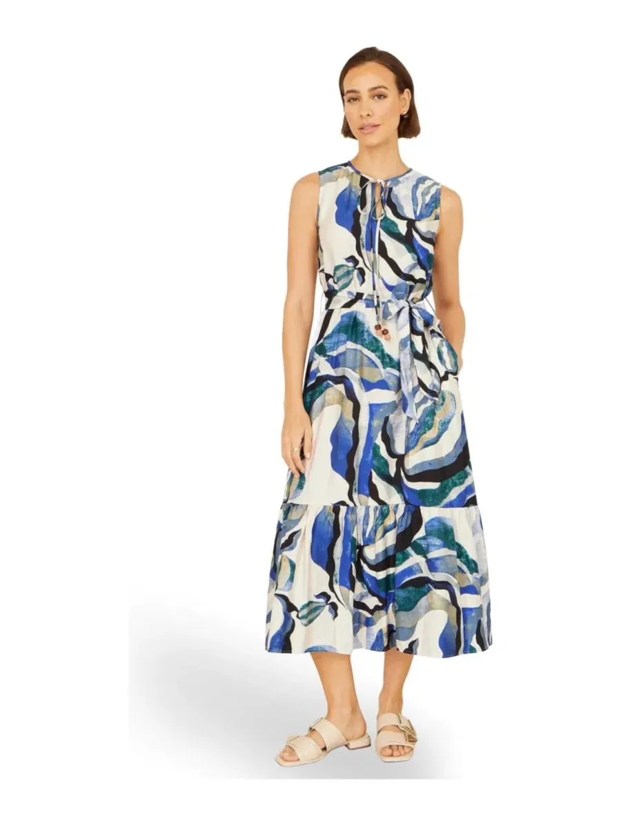 Платье-миди без рукавов с принтом Swirl Print Yumi — изображение 1 из 4, синий