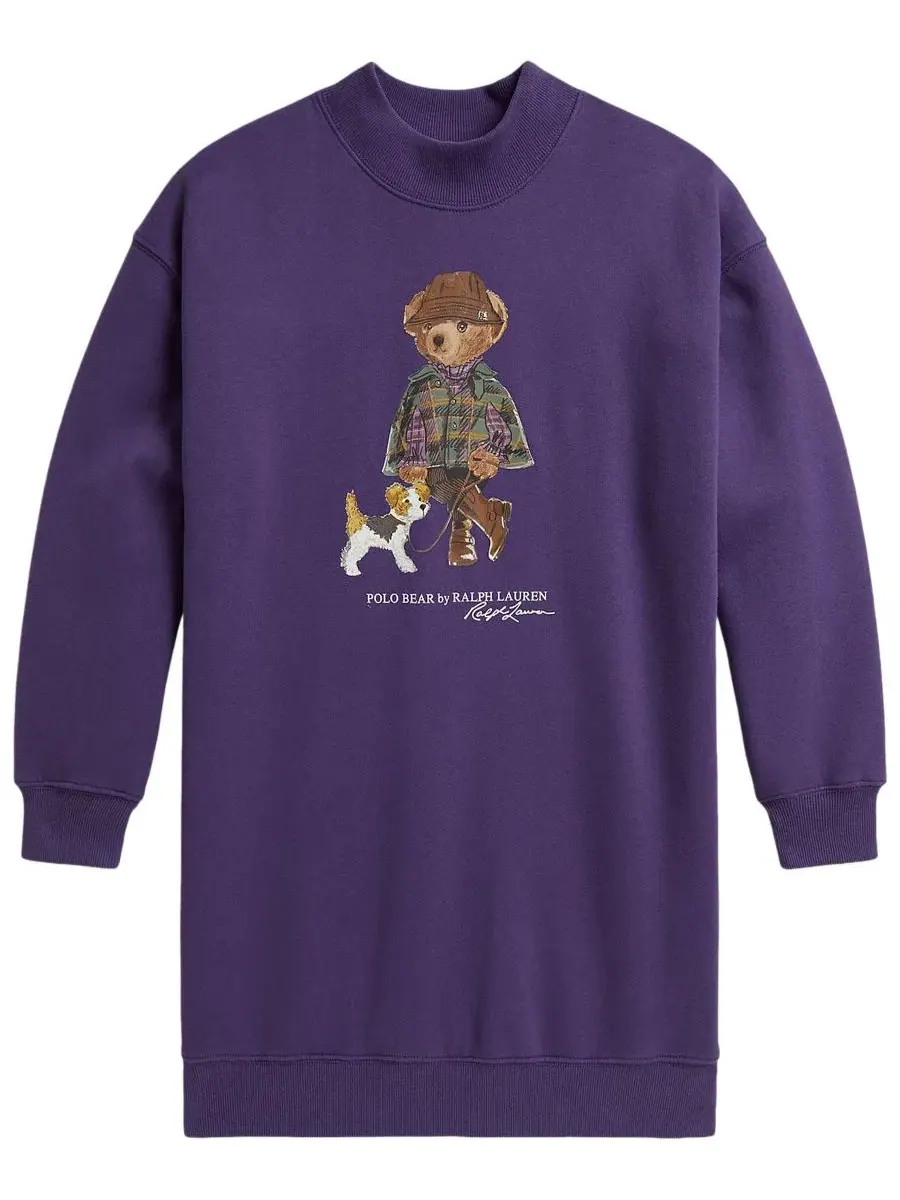 Платье-свитшот из флиса с принтом Polo Bear Polo Ralph Lauren — изображение 5 из 6, фиолетовый