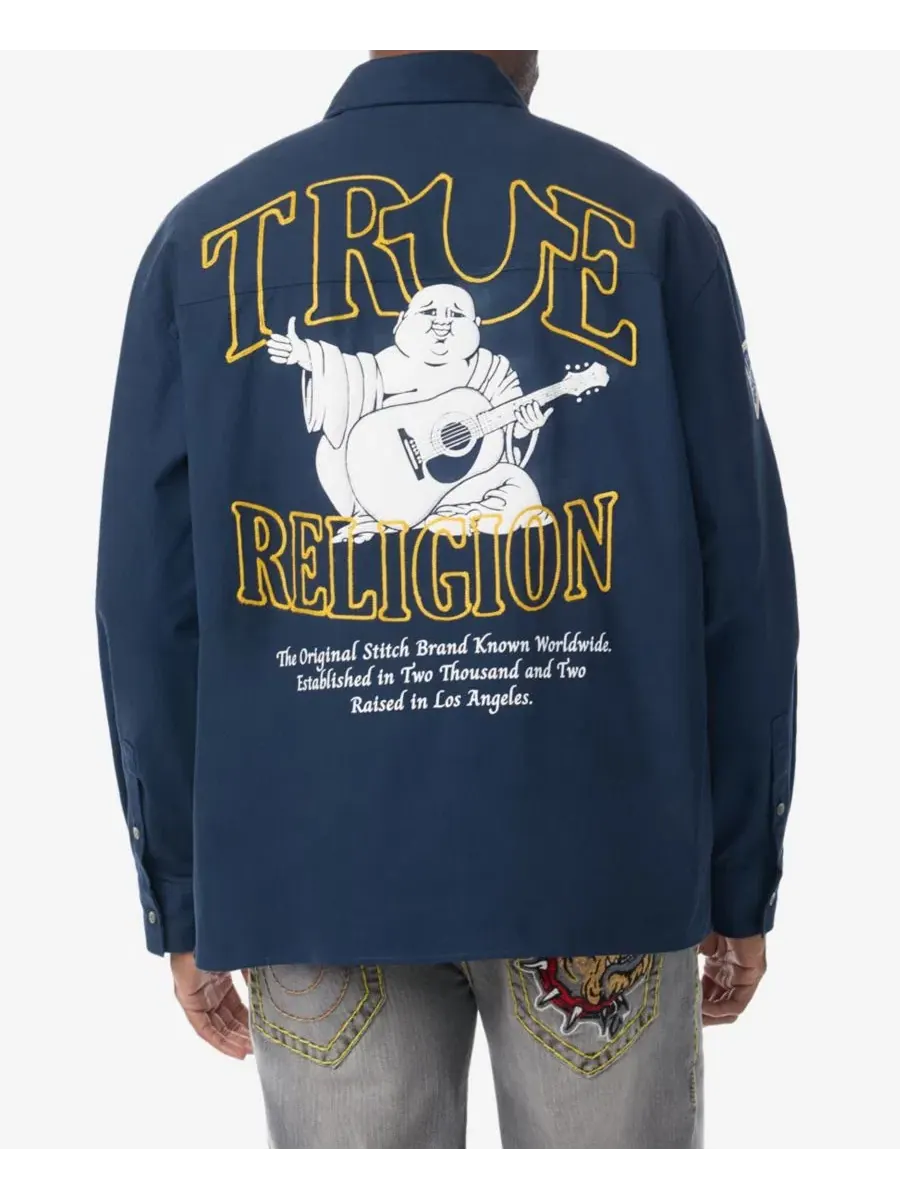 Мужская рубашка на пуговицах с длинным рукавом, University True Religion — изображение 1 из 3, синий