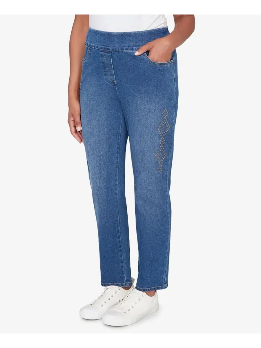 Женские джинсы Austin Geometric Heat Set Super Stretch Denim укороченной длины Alfred Dunner — изображение 2 из 5, индиго