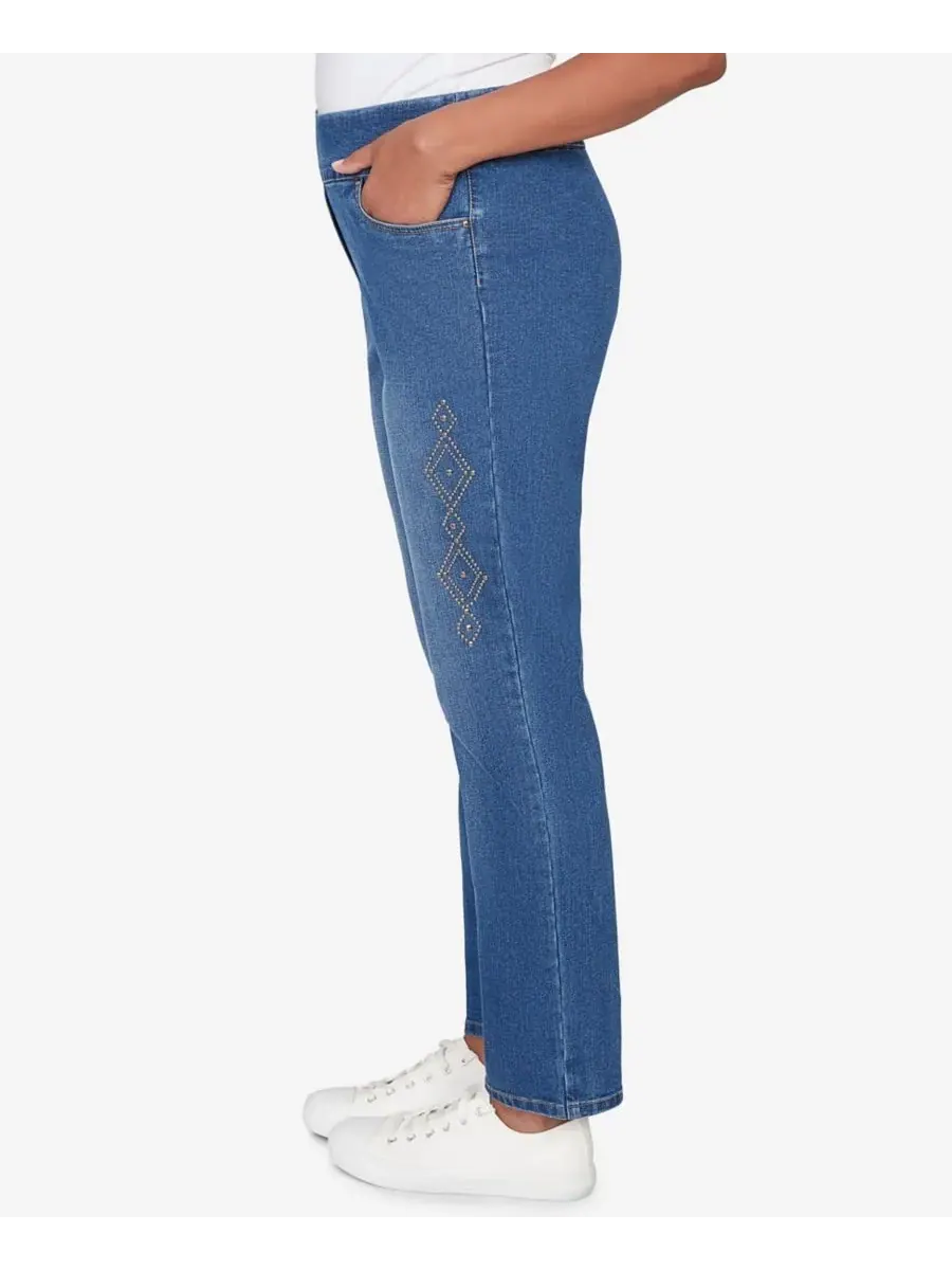 Женские джинсы Austin Geometric Heat Set Super Stretch Denim укороченной длины Alfred Dunner — изображение 3 из 5, индиго