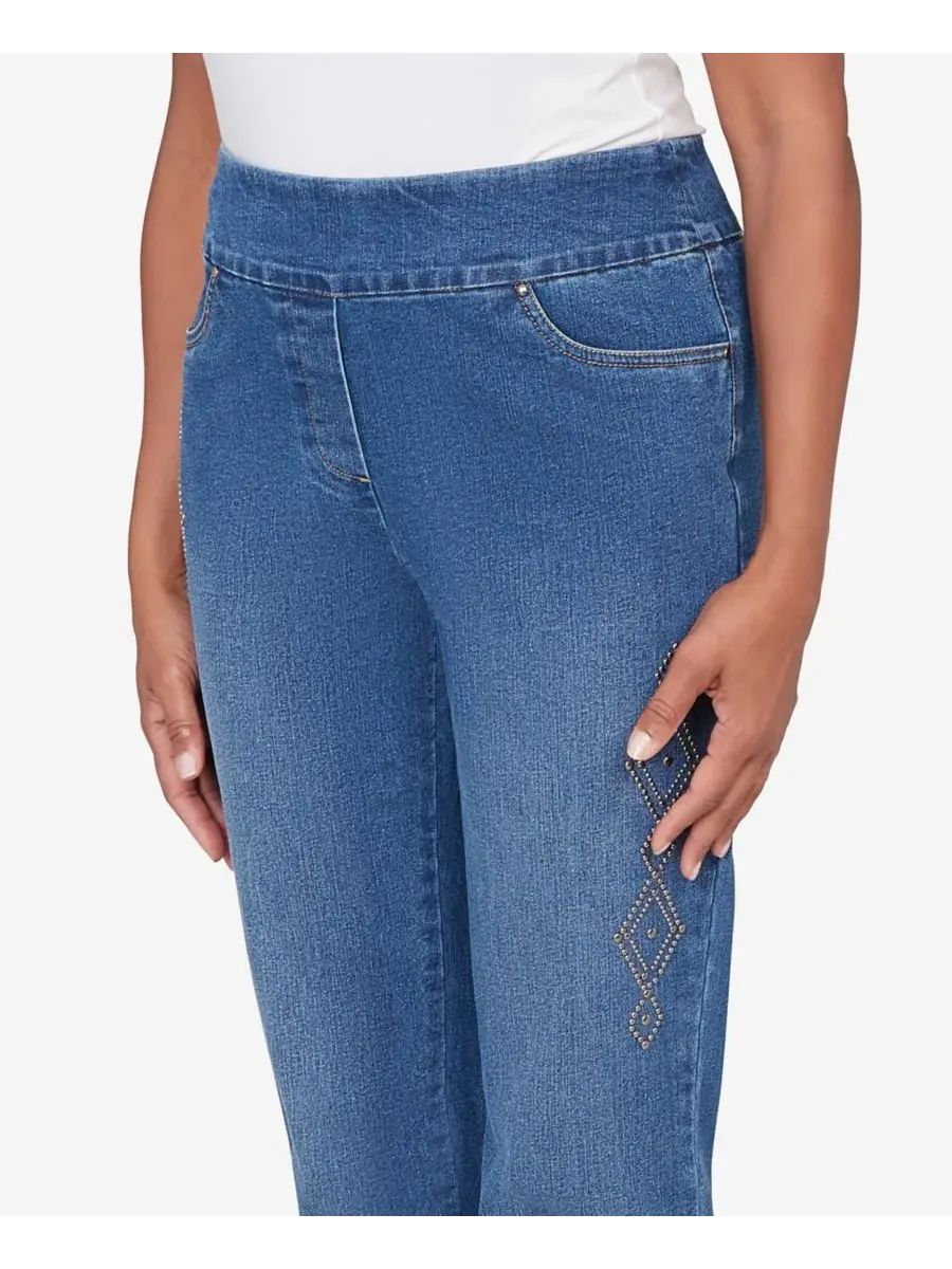 Женские джинсы Austin Geometric Heat Set Super Stretch Denim укороченной длины Alfred Dunner — изображение 4 из 5, индиго