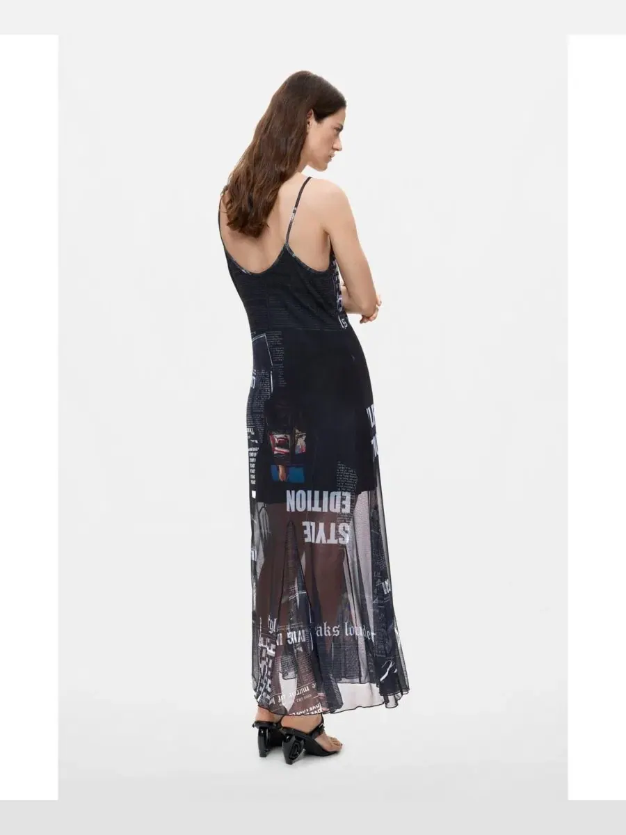 Платье-миди с принтом, модель Printed Strappy Desigual — изображение 2 из 4, белый