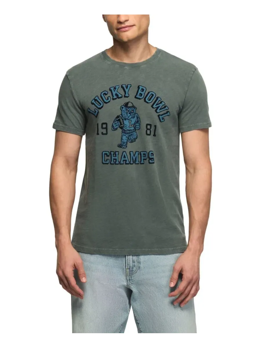 Футболка с графическим принтом Lucky Bowl Champs Lucky Brand — изображение 1 из 4, оливковый