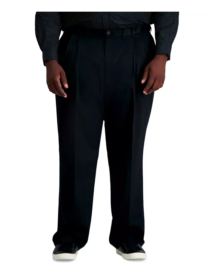 Мужские брюки классического кроя Big & Tall Premium No Iron Khaki со складками, скрытой эластичной — 2