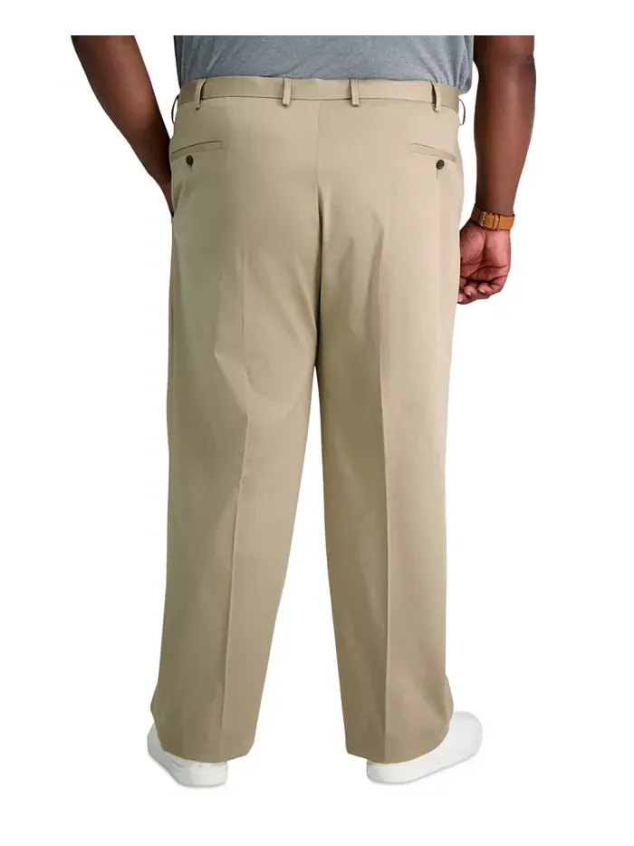 Мужские брюки классического кроя Big & Tall Premium No Iron Khaki со складками, скрытой эластичной — 2