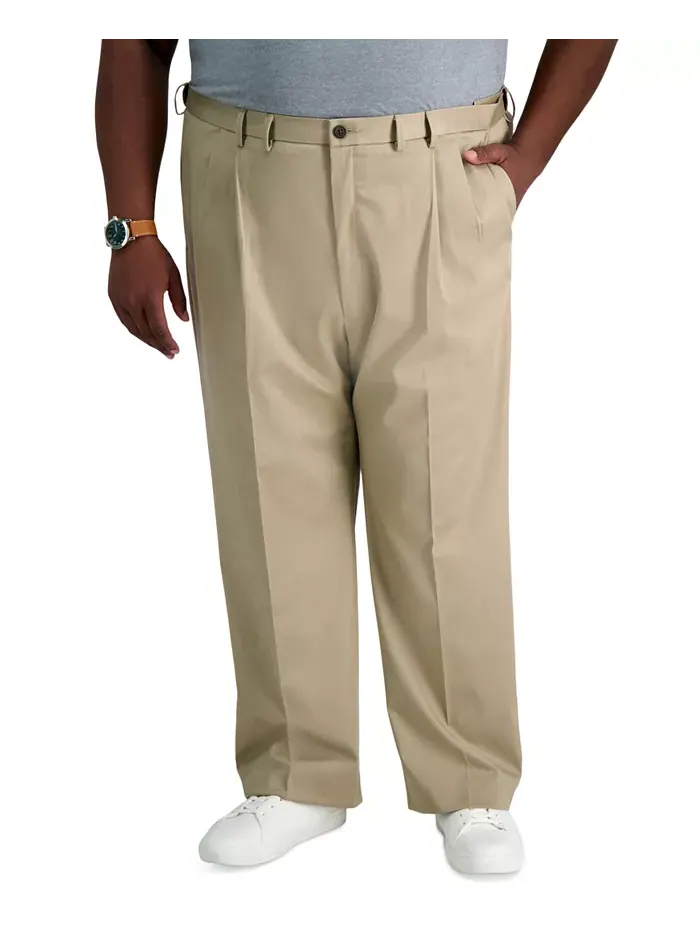 Мужские брюки классического кроя Big & Tall Premium No Iron Khaki со складками, скрытой эластичной — 3