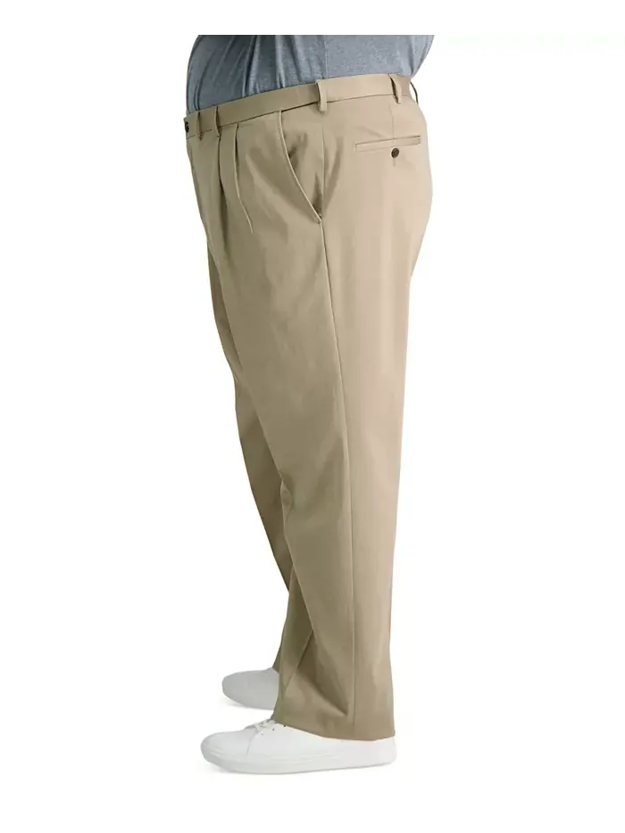 Мужские брюки классического кроя Big & Tall Premium No Iron Khaki со складками, скрытой эластичной — 4