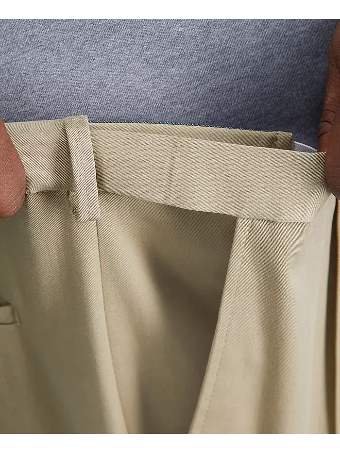 Мужские брюки классического кроя Big & Tall Premium No Iron Khaki со складками, скрытой эластичной — 6