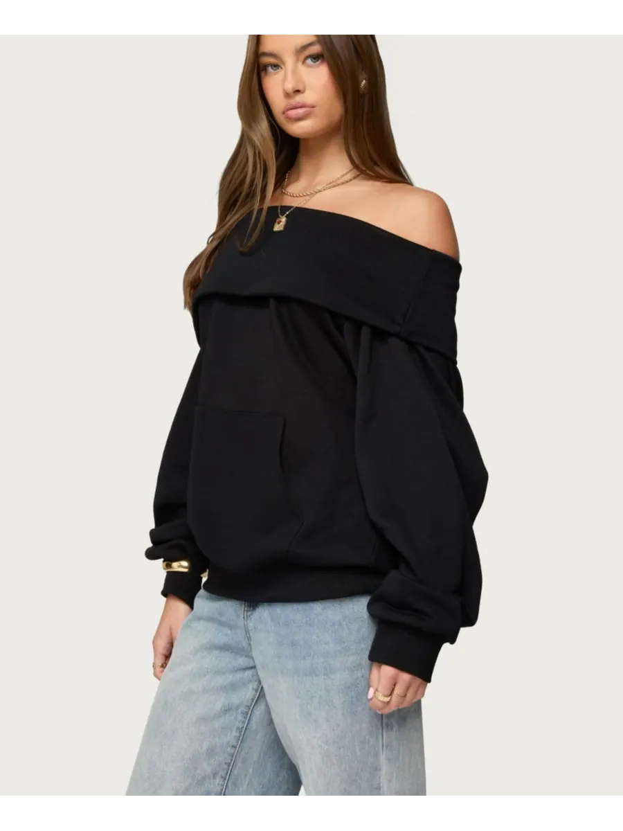Женская толстовка Ashlee Oversized Foldover Edikted — изображение 4 из 5, черный