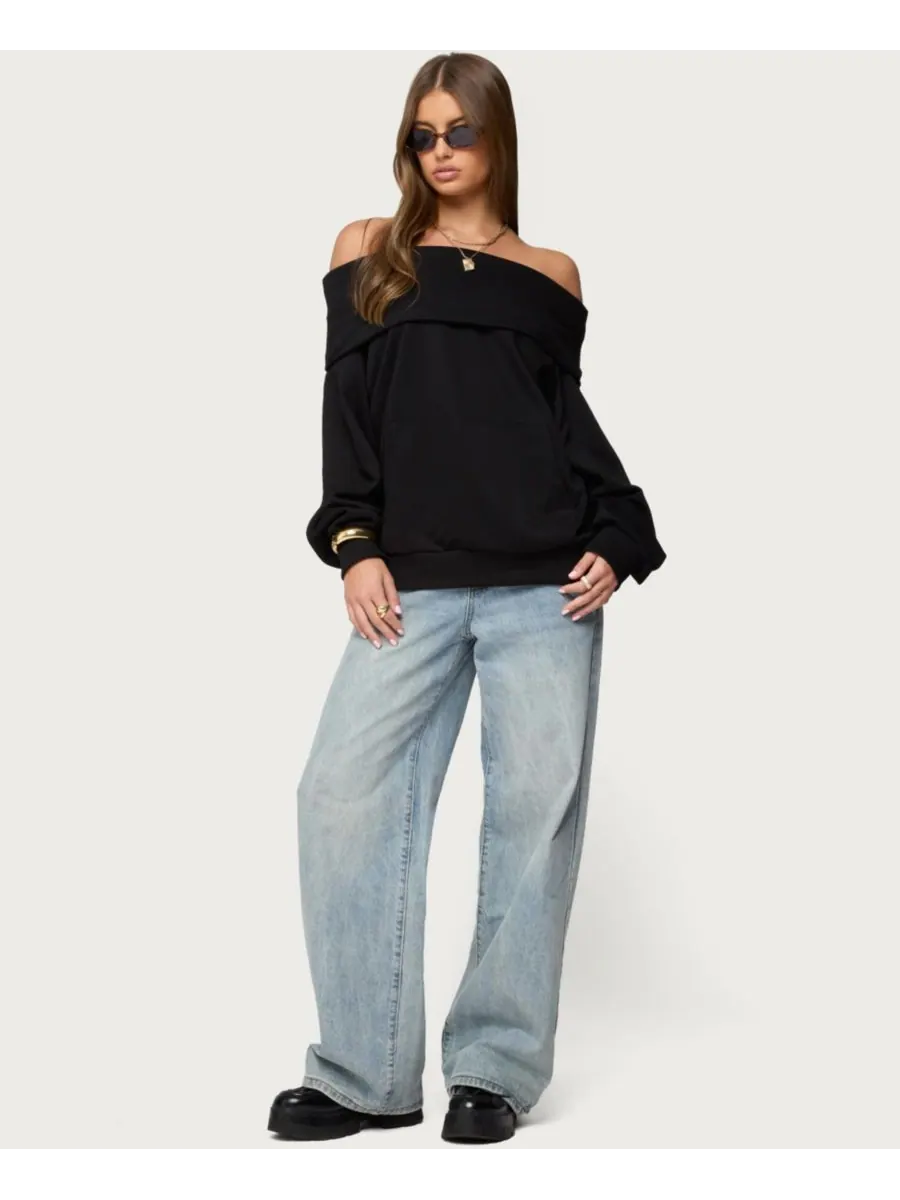 Женская толстовка Ashlee Oversized Foldover Edikted — изображение 5 из 5, черный