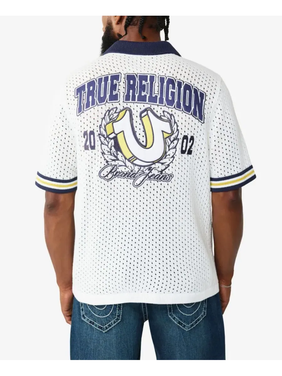 Мужская трикотажная рубашка с коротким рукавом и гербом True Religion — изображение 3 из 3, белый