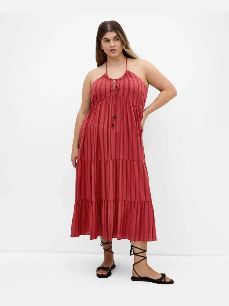Платье миди с завязками Caribbean Halter CITY CHIC — изображение 1 из 4, ржавый серый узор