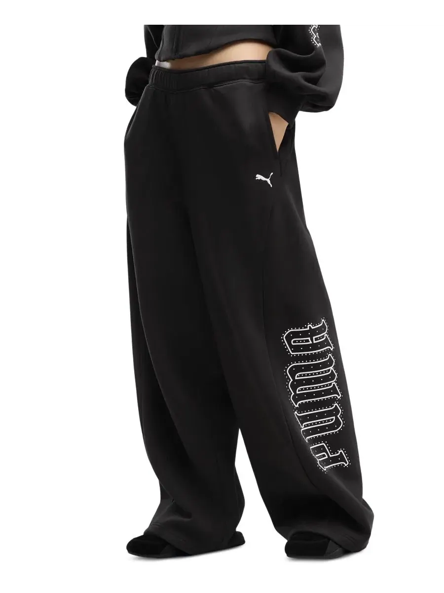 Широкие спортивные брюки из футера с принтом Street Glam Puma Puma Black