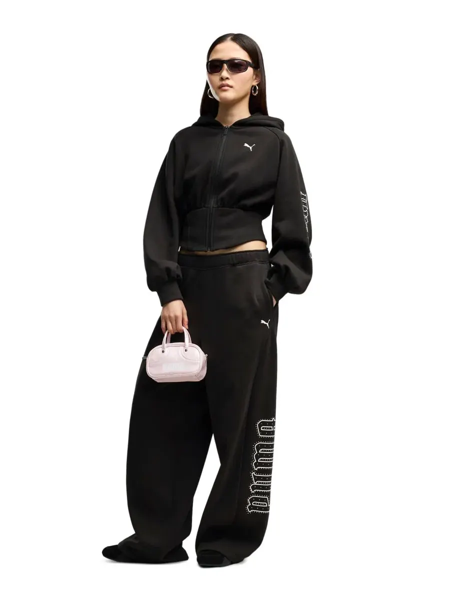 Широкие спортивные брюки из футера с принтом Street Glam Puma Puma Black — изображение 2 из 3, черный