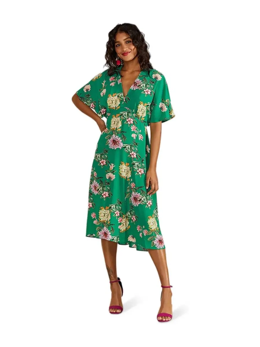Платье миди с принтом Kimono Midi Yumi — изображение 1 из 5, зеленый