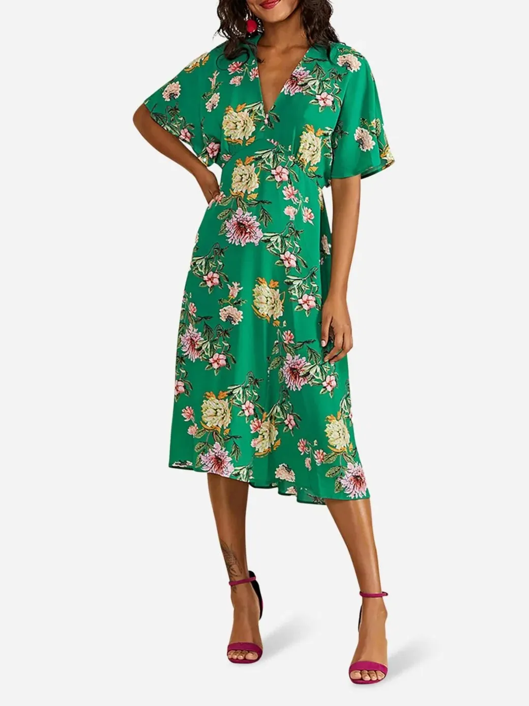 Платье миди с принтом Kimono Midi Yumi — изображение 2 из 5, зеленый