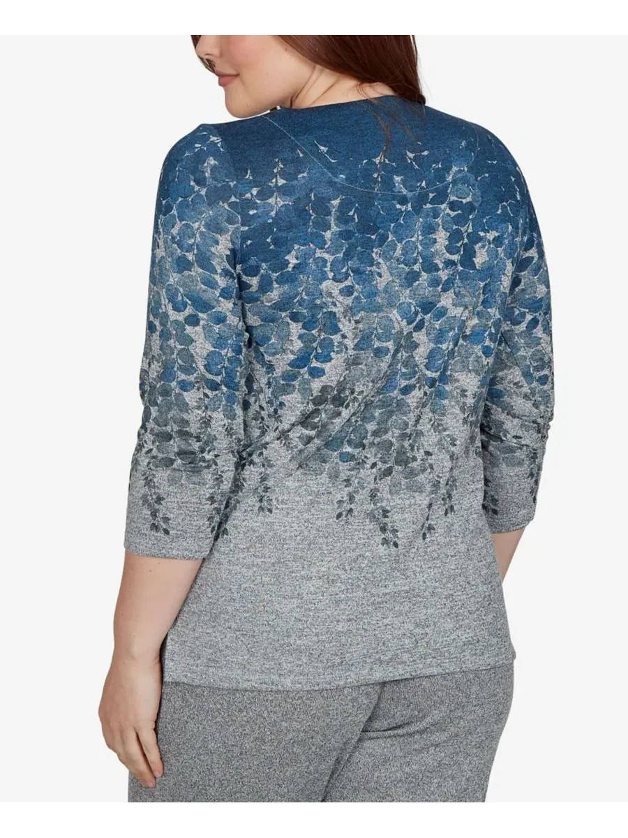 Топ с принтом Falling Leaves Pocket Knit Alfred Dunner — изображение 5 из 5, джинсовый синий