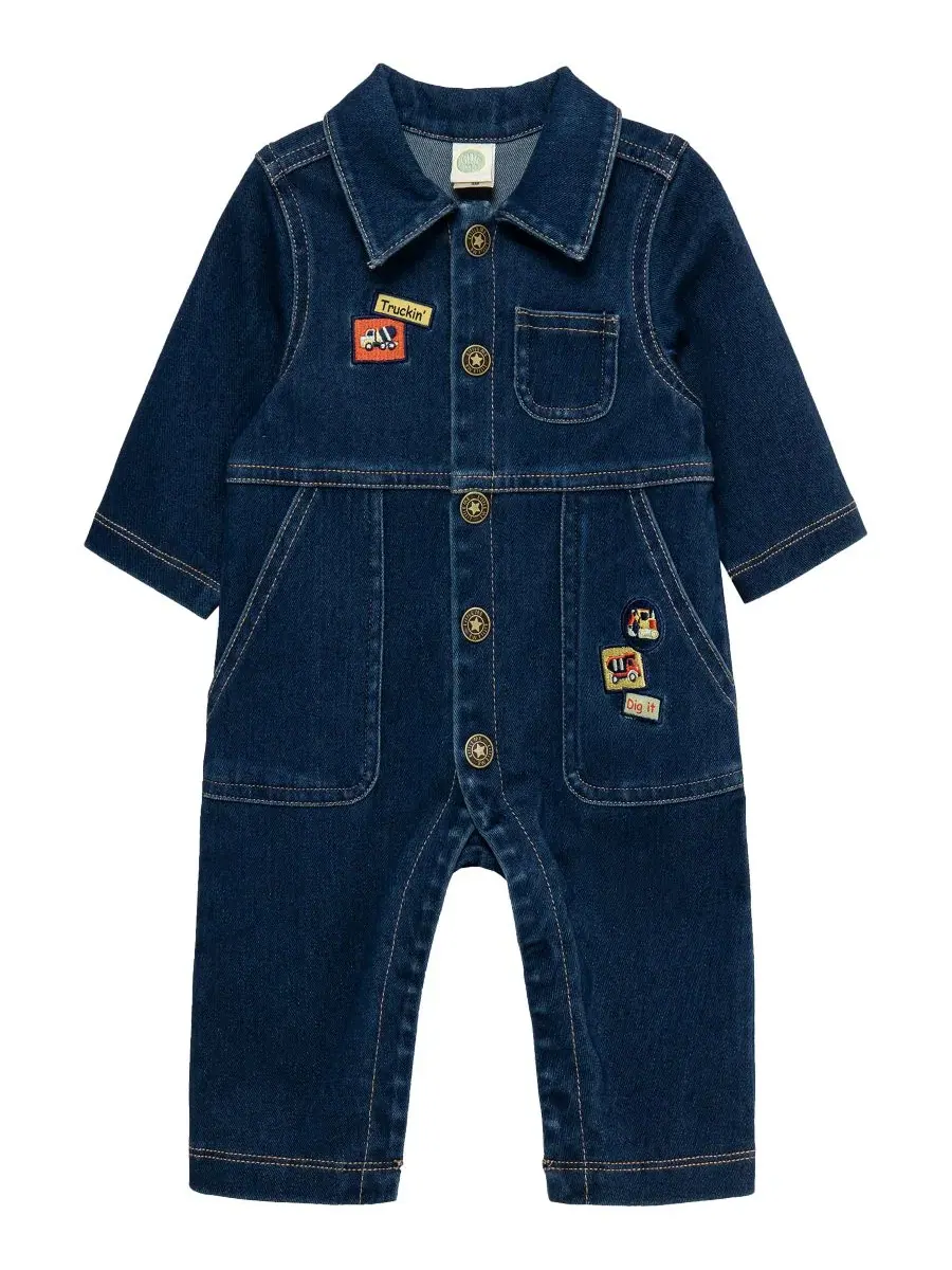 Комбинезон джинсовый с длинным рукавом Construction Denim Little Me — изображение 1 из 6, джинсовый синий