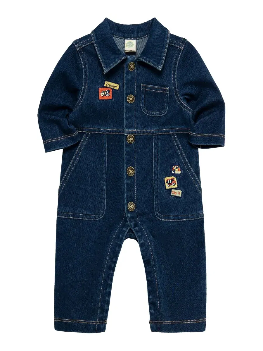 Комбинезон джинсовый с длинным рукавом Construction Denim Little Me — изображение 3 из 6, джинсовый синий