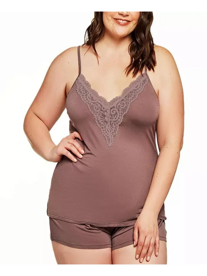 Женский комплект Zennie Modal и Lace Plus Size из 2 предметов: топ на бретельках и шорты iCollection — изображение 1 из 2