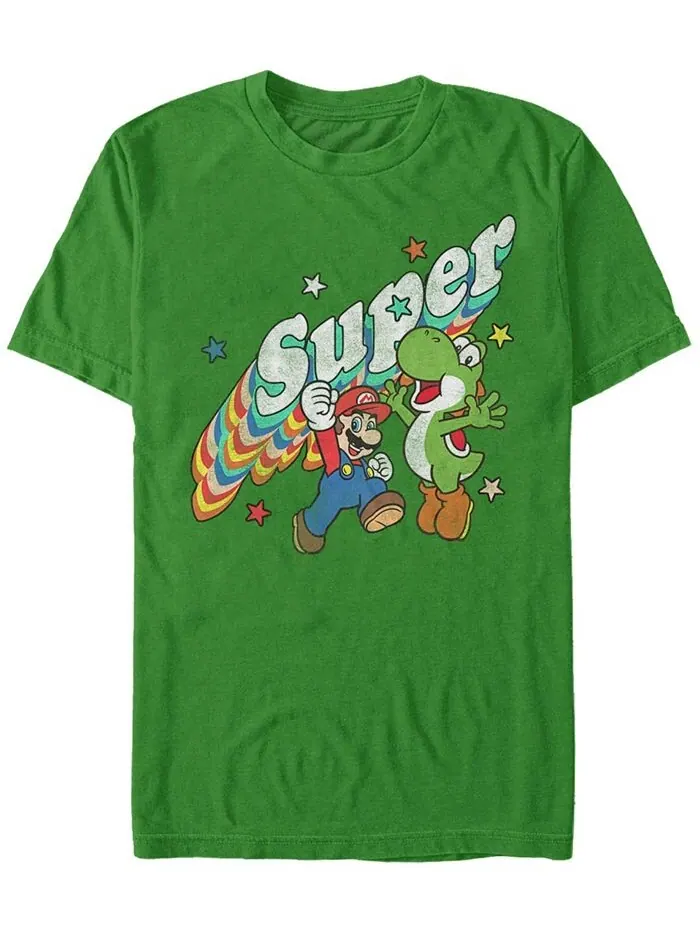 Мужская футболка Nintendo Super Mario Super Friends Mario Yoshi с короткими рукавами Fifth Sun — изображение 1 из 1, зеленый