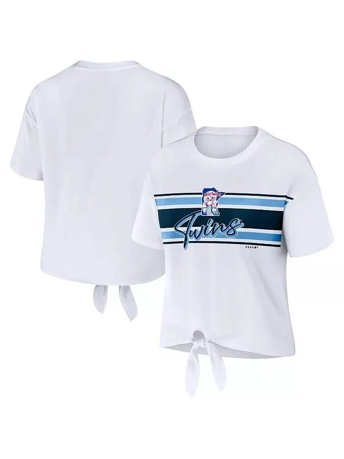 Женская белая футболка Minnesota Twins с завязкой спереди Wear By Erin Andrews — изображение 1 из 3, белый