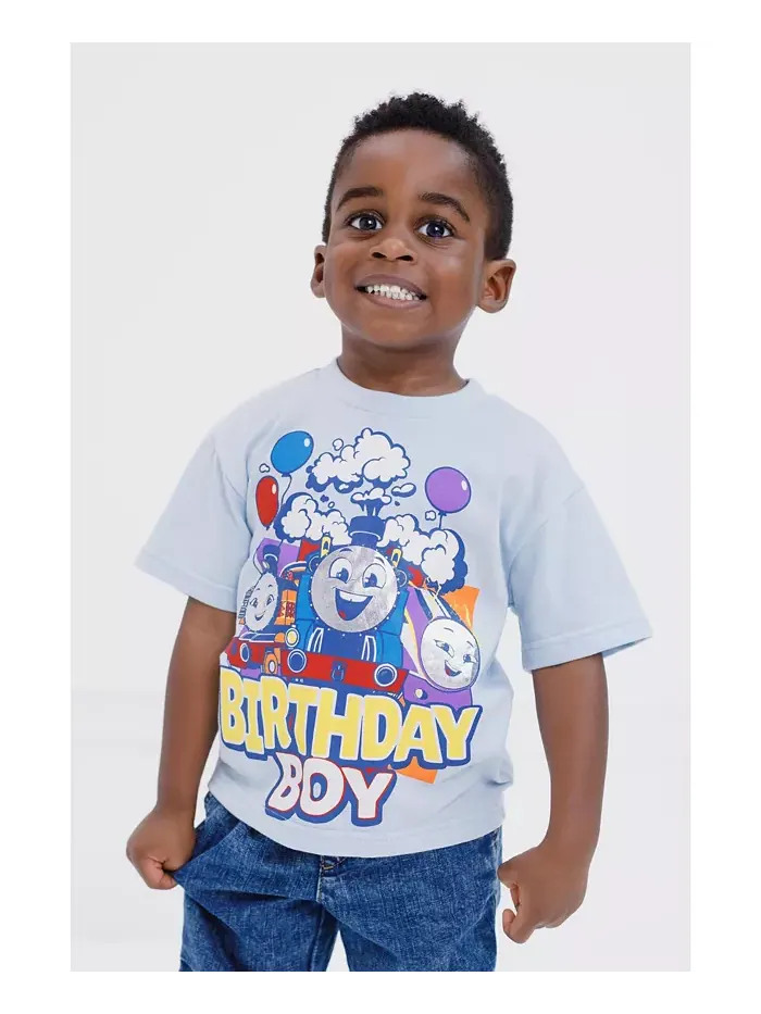 Футболка для мальчиков с металлизированным принтом "Birthday" Thomas & Friends — изображение 2 из 5, бледный синий